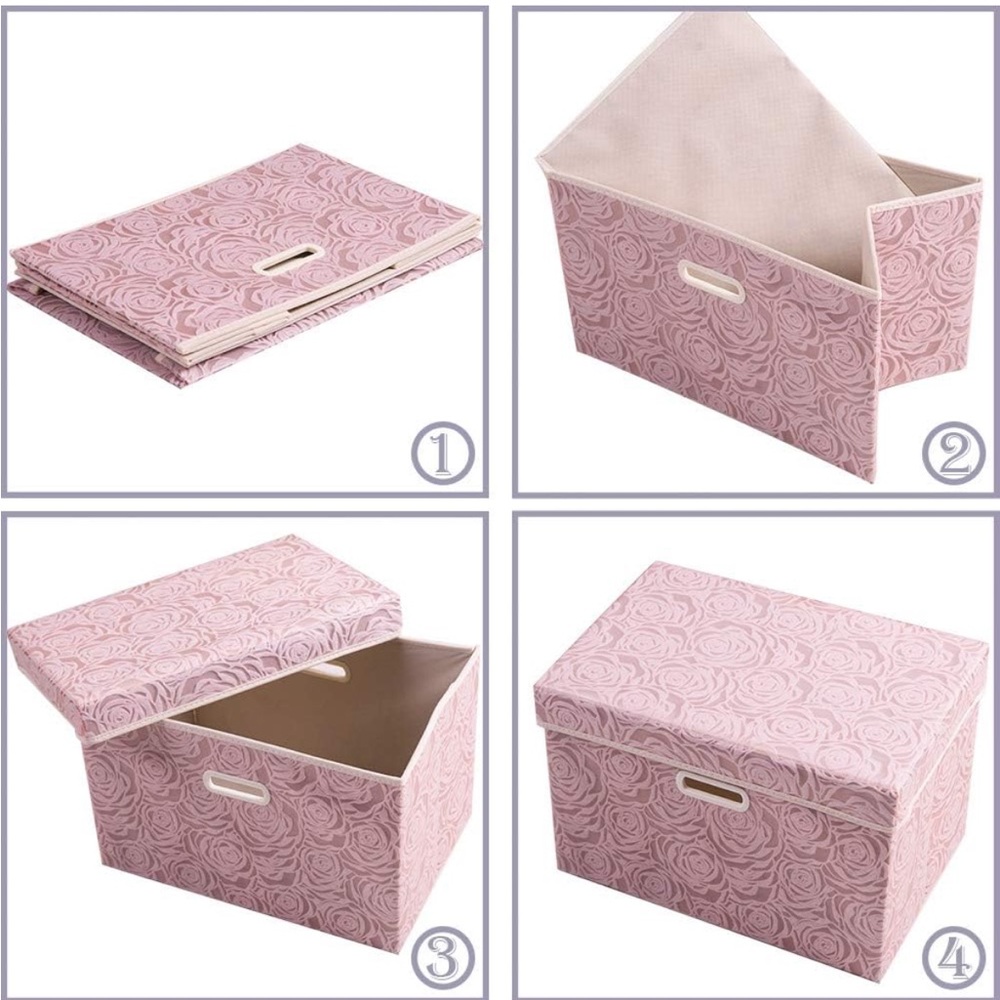 NWT PRANDOM Pink Floral Collapsible Storage Bin with Lid [1-Pack] Size: Large - Picture 3 of 8